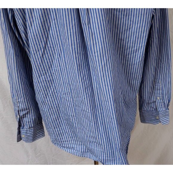 Chaps Easy Care XL Blue Striped Long Sleeve Button Down Embroidered Logo Shirt - Picture 10 of 11